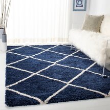Online Designer Combined Living/Dining Safavieh Hudson Diamond Shag Navy/ Ivory Rug - 9' X 12'