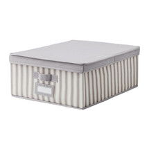 Online Designer Bedroom SVIRA Box with lid, gray, white stripe