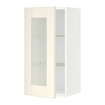 Online Designer Kitchen SEKTION Wall cabinet with glass door, white, Grimslöv off-white