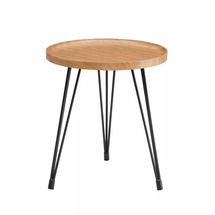 Online Designer Other Tadao Round Mid-Century Modern Side Table Bamboo - Danya B.: Hairpin Metal Legs, Raised-Lip Design, Compact