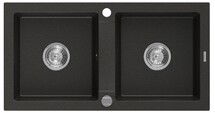 Online Designer Kitchen Mexen Mario zlewozmywak granitowy 2-komorowy 820 x 436 mm, czarny/z?oty metalik, syfon chrom - 6504822000-75