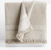 Online Designer Living Room Weekend Sand Beige Organic Cotton 70"x55" Fringe Throw Blanket