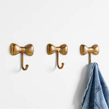 Online Designer Bedroom Little Bow Gold Metal Kids Wall Hook, Set of 3