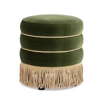 Online Designer Home Office Edward 17.5" Round Upholstered Ottoman With Bullion Fringe