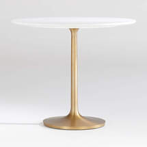 Online Designer Bathroom Nero 36" Round White Marble Dining Table with Brass Base