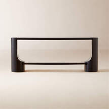 Online Designer Living Room Scoop 71" Black Marble and Oak Wood Console Table