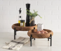 Online Designer Kitchen Wally Round Medium Brown Wood with Matte Black Metal Stand Trays