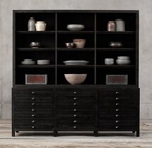 Online Designer Business/Office PRINTMAKER'S WIDE TRIPLE SIDEBOARD & OPEN HUTCH