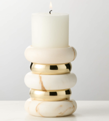 Online Designer Living Room Band Golden Calacatta Marble And Unlacquered Brass Pillar Candle Holder Small