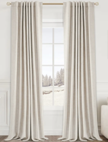 Online Designer Living Room Graciella Thermal Insulated Faux Linen Textured 100% Blackout Curtains for Bedroom Living Room Back Tab/Rod Pocket (Set of 2)