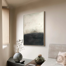 Online Designer Living Room Black White Wabi Sabi Wall Art Black White Minimalist Abstract Oil Painting Black White Textured Canvas Art Beige White Abstract Wall Decor