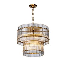 Online Designer Bedroom 22in. 10-Light Modern Glam Antique Gold 2-Tiered Chandelier with Handmade Glass Shade