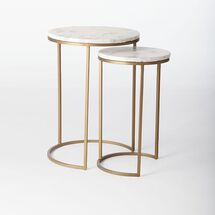 Online Designer Bedroom Round Nesting Side Tables Set - Marble/Antique Brass