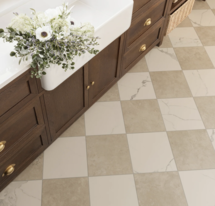 Online Designer Bathroom Leona 12x12 Checkerboard Matte Porcelain Tile in Calacatta and Marfil