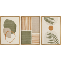 Online Designer Bedroom Mid Century Modern Boho Organic Tropical Leaf Abstract Framed Canvas 3 Pieces Print Wall Art