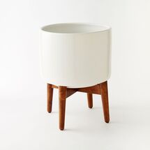 Online Designer Living Room Mid-Century Turned Wood Leg Planters - Solid White