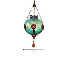 Online Designer Bedroom 1 Light Sphere Suspension Lighting Vintage Blue Crackle Glass Hanging Ceiling Light