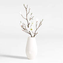 Online Designer Other Faux Magnolia Branch Arrangement in White Textured Ceramic Vase 17"
