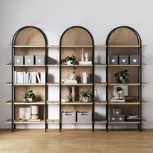 Online Designer Combined Living/Dining Boho Rattan & Wood Arched Bookshelves (Set of 3)