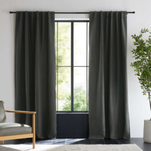 Online Designer Bedroom Storm Grey EUROPEAN FLAX ™-Certified Linen Blackout Window Curtain Panel 52"x108"