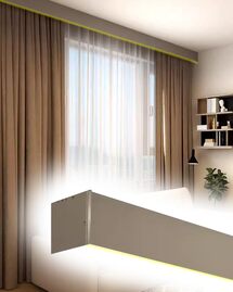 Online Designer Business/Office Ceiling Curtain Track Four-in-One Curtain Pelmet Panel with Tracks& Light Strip, Ceiling Mounted Champaign Gold Curtain Track Rod Valance, 100cm - 800cm Length(240cm/94.5in/7.9ft) 