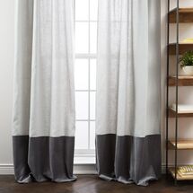 Online Designer Combined Living/Dining Belgian Flax Linen Velvet Colorblock Curtain - Platinum/Iron