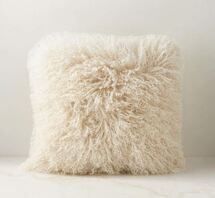 Online Designer Living Room Warm White Mongolian Sheepskin Fur Throw Pillow with Down-Alternative Insert 16''