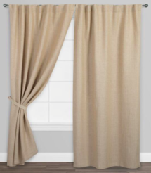 Online Designer Combined Living/Dining Natural Herringbone Jute Sleevetop Curtains, Set Of 2