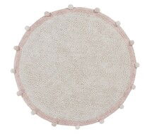 Online Designer Bedroom Machine Washable Pom Pom Round Rug, Dark Blush, 4' Round