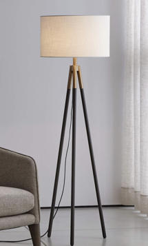 Online Designer Combined Living/Dining Hyde Brass and Bronze Metal Tripod Floor Lamp 61.5"