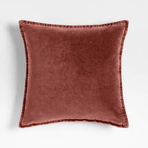 Online Designer Bedroom Relaxed Washed Organic Cotton Velvet 20x20 Chestnut Red Throw Pillow with Down-Alternative Insert