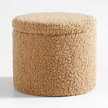 Online Designer Living Room Dot Light Brown Sherpa Kids Storage Ottoman and Stool