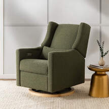 Online Designer Nursery Babyletto Kiwi Olive Green Boucle Nursery Power Glider Recliner Chair with Light Wood Base