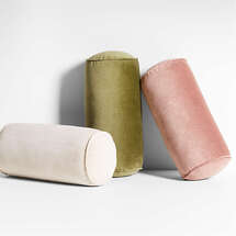 Online Designer Bedroom Velvet Linen 16"x8" Pumila Taupe Bolster Throw Pillow by Laura Kim