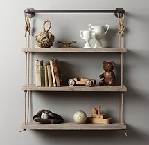 Online Designer Bedroom INDUSTRIAL PIPE & ROPE SHELF - 36" WEATHERED WHITE