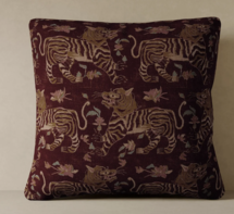 Online Designer Bedroom Tiger Velvet Pillow - Oxblood