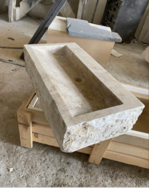 Online Designer Bathroom Travertine Rough Chiseled Sink Wall Mount Marble Sink Marble Bathroom Sink Powder Room Sink Custom Vanity Top Ramp Drain Marble Sin