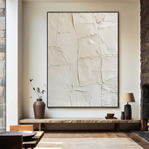 Online Designer Living Room White 3D Textured Wall Art Beige White Minimalism Abstract Oil Canvas Painting Creamy White Wabi Sabi Wall Art Modern Living Room Wall Art