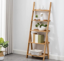 Online Designer Bedroom Bamboo Ladder Shelf Ladder Bookshelf Plant & Flower Stand Bookcase, Freestanding Storage Rack Organizer Display Shelf
