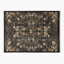 Online Designer Bedroom LAVISH HAND-KNOTTED BLACK FLORAL WOOL AREA RUG 9'X12'
