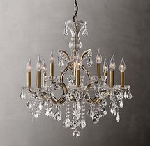 Online Designer Combined Living/Dining 19th C. Rococo Iron & Crystal Round Chandelier 28"