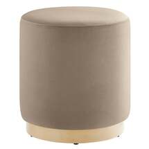 Online Designer Home Office Tilden 16" Round Performance Velvet Upholstered Ottoman in Taupe Natural