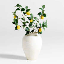 Online Designer Kitchen Faux Lemon Stem Arrangement in Ophelia Matte Natural Large Vase 17"