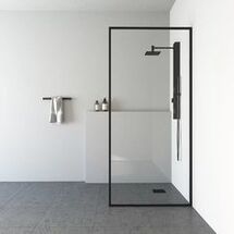 Online Designer Bathroom Meridian 2.2" W x 74" H Framed Fixed Glass Panel