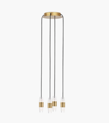 Online Designer Living Room Sean Lavin Lassell 4-light short chandelier in natural brass finish with crystal glass shades