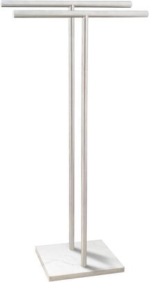 Online Designer Bathroom 40.3 Inch Standing Towel Rack Bath Sheet Holder with Marble Design Base for Bathroom Floor 2 Tier Towel Holder Stand 304 Stainless Steel Brushed Nickel(Same Height)