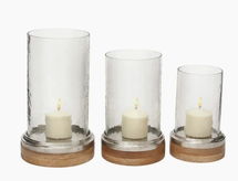 Online Designer Business/Office Brown Wood Pillar Hurricane Lamp 3 - Pieces