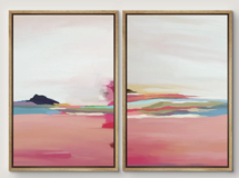Online Designer Bedroom Colorful Brushstrokes "Pink Red Pastel Abstract Landscape Modern Framed Canvas Print Wall Art Work