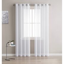 Online Designer Living Room Gracie Oaks Pair Of 2 Semi Sheer White Faux-Linen Grommet Curtain Panels In 6 Sizes (Set of 2)