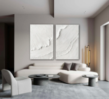Online Designer Bedroom Original Minimalist Painting Party 3D Wave Painting on Canvas White Texture Wall Art Wabi-Sabi Wall Art Set of 2 Wall Decor Living Room Art